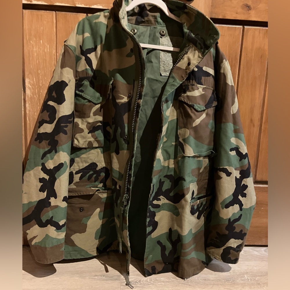 Vintage Military Jacket with zip hood and liner.